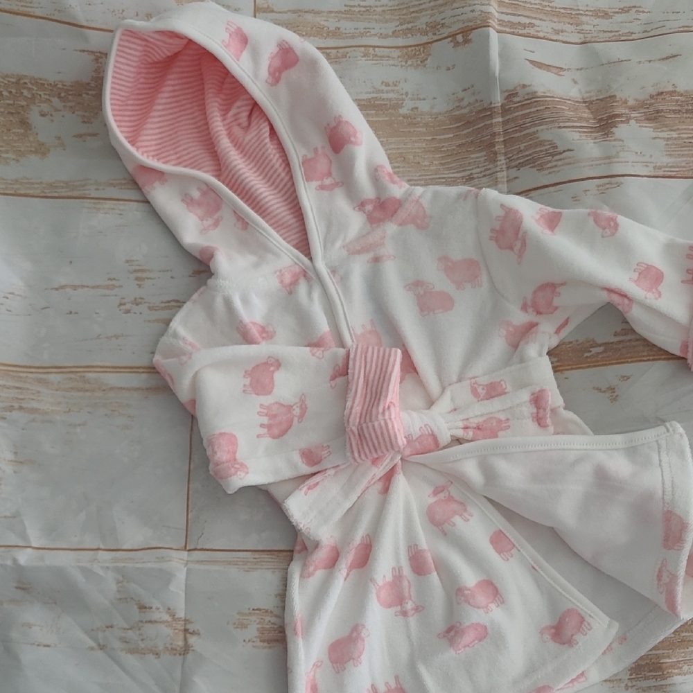 Carters Girls .. 0-9 months .. Terry Cloth‎ BathRobe .. Pink Lamb Sheep .. New